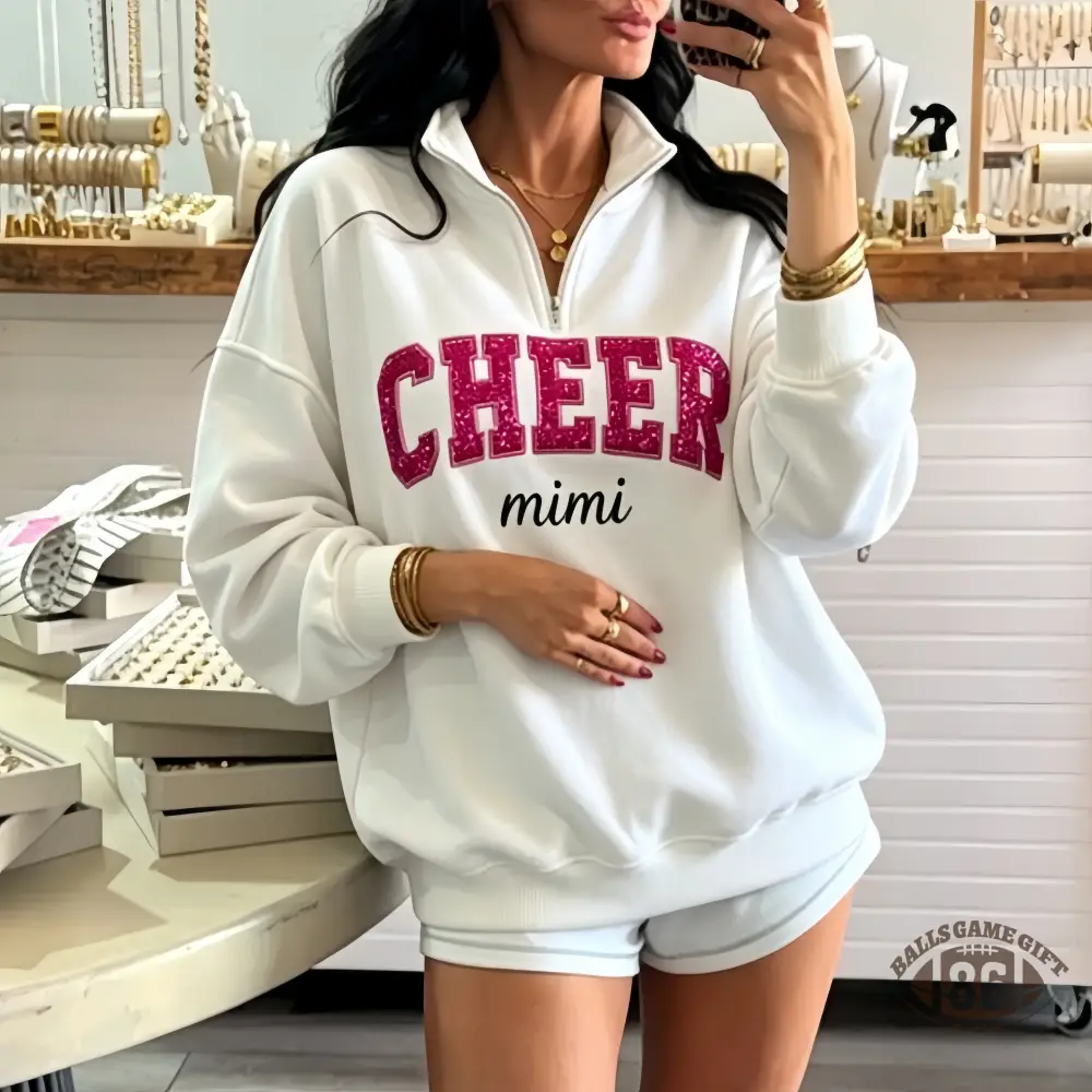 Custom Sequin Cheer Mom Quarter Zip Sweatshirt With Kids’ Names And Bow Pullover