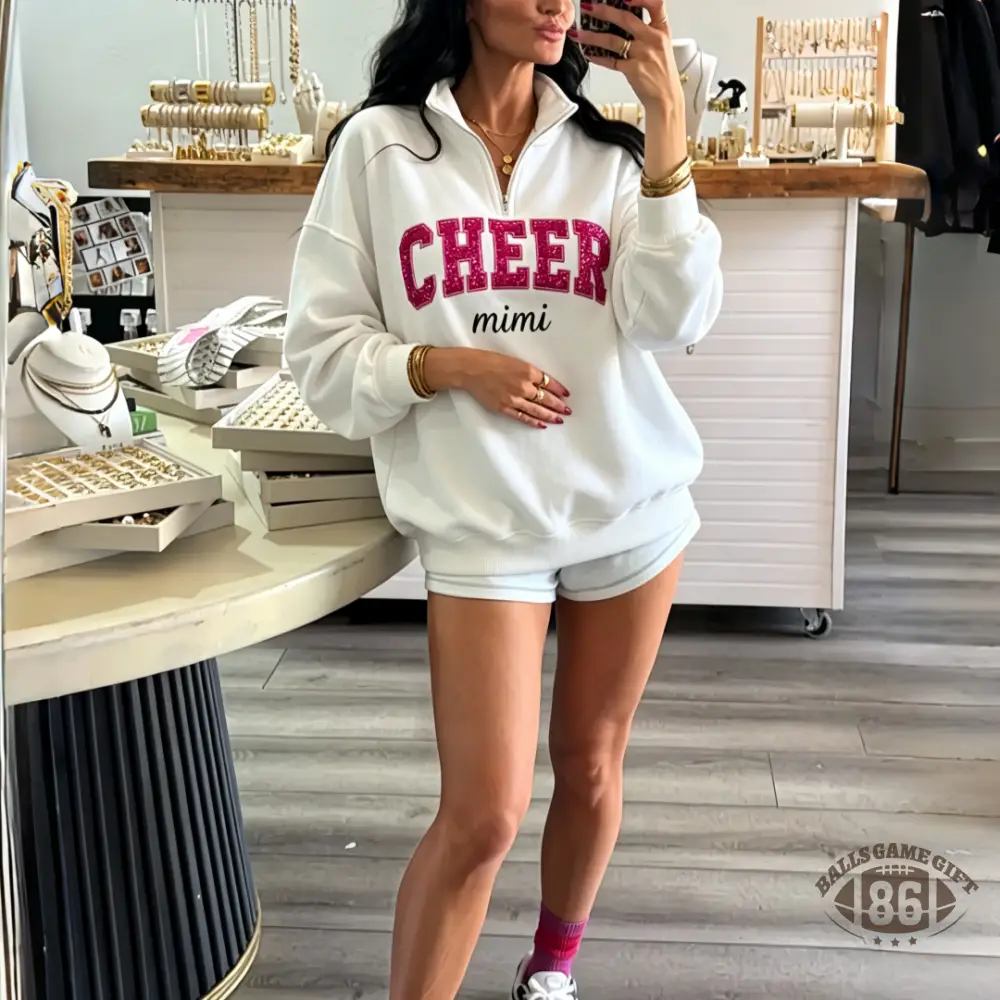 Custom Sequin Cheer Mom Quarter Zip Sweatshirt With Kids’ Names And Bow Pullover