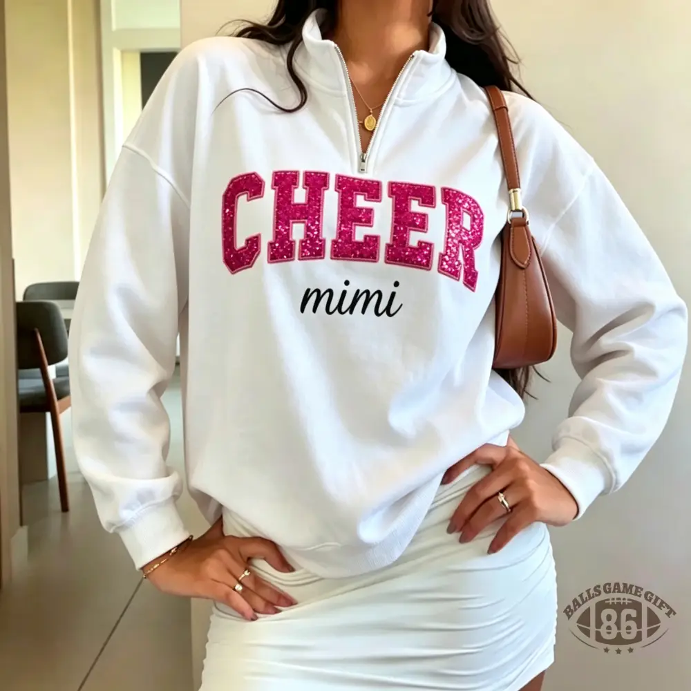 Custom Sequin Cheer Mom Quarter Zip Sweatshirt With Kids’ Names And Bow Pullover