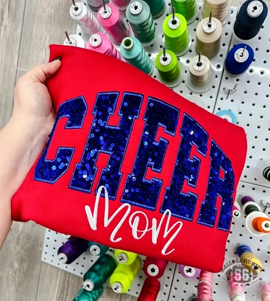 Custom Sequin Cheer Mom Sweatshirt | Sparkly Cheer Mama Crewneck