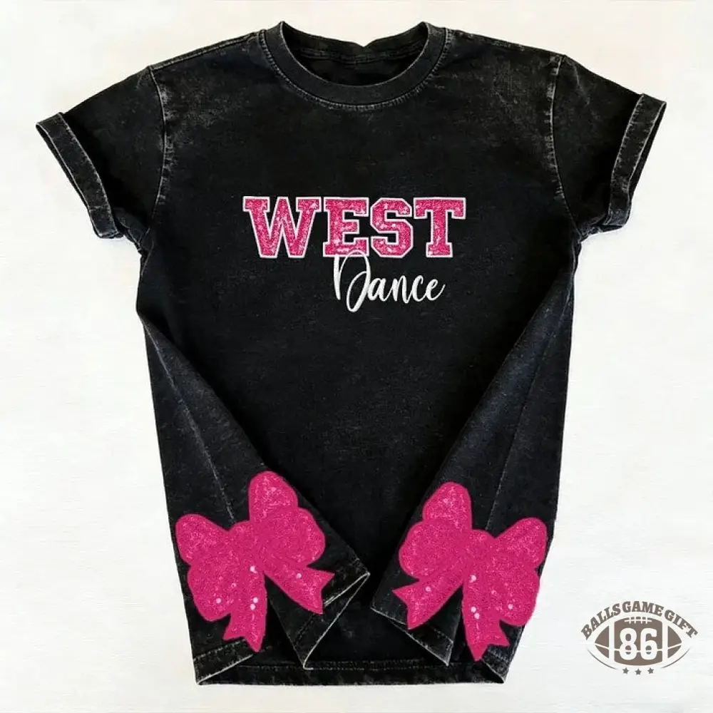 Custom Sequin Dance Distressed Sports Team T-shirt with Sequin Side Bow Detail