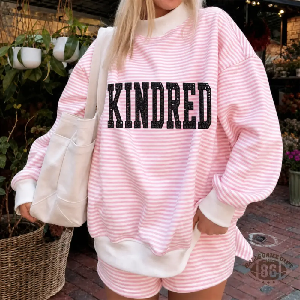 Custom Sequin Embroidered Team Letter Striped Matching Set, Crew Neck Sweatshirt & Shorts