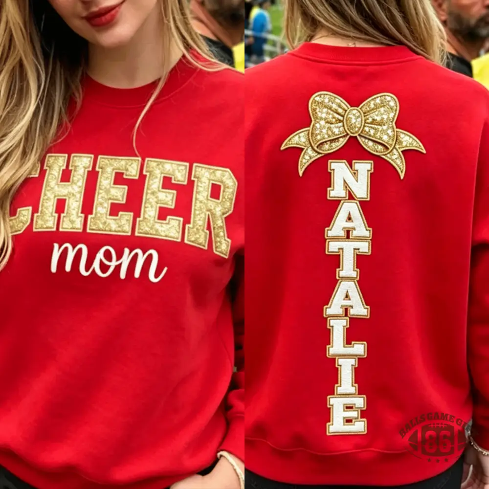 Custom Sequin Name Bow Back Sweatshirt For Cheer Mom