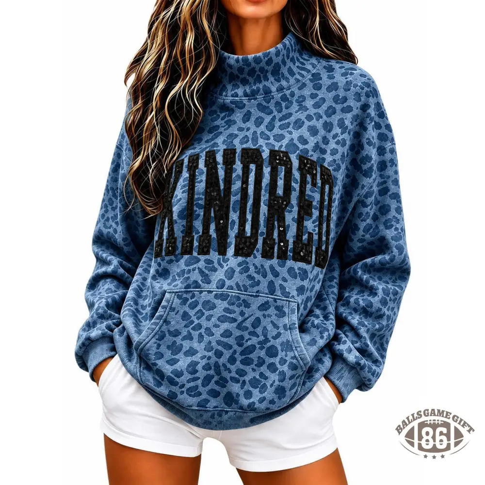Custom Sequin Team Name Leopard Mock Neck Sweatshirt Women Oversized Game Day Pullover