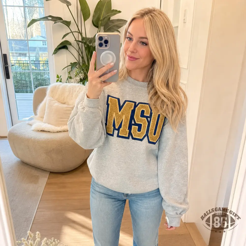Custom Sleeve Embroidery Varsity Letter Pullover, Game Day Spirit Casual Oversized Sweatshirt