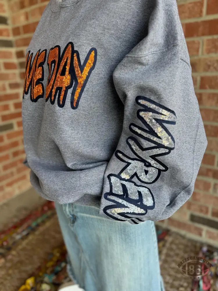 Custom Sleeve Print Mascot  Game Day Crewneck