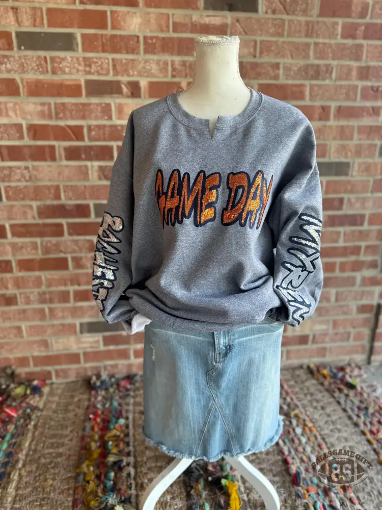 Custom Sleeve Print Mascot  Game Day Crewneck