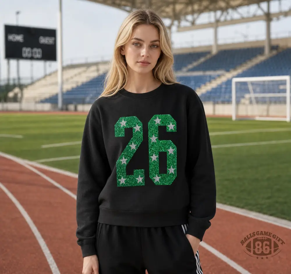 Custom Sparkle Star‑Detail Glitter Foil Number Graphic Sweatshirt For Game Day