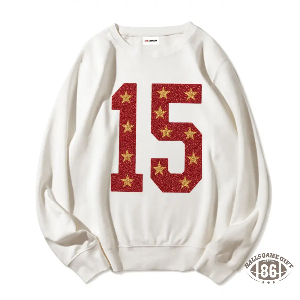 Custom Sparkle Star‑Detail Glitter Foil Number Graphic Sweatshirt For Game Day