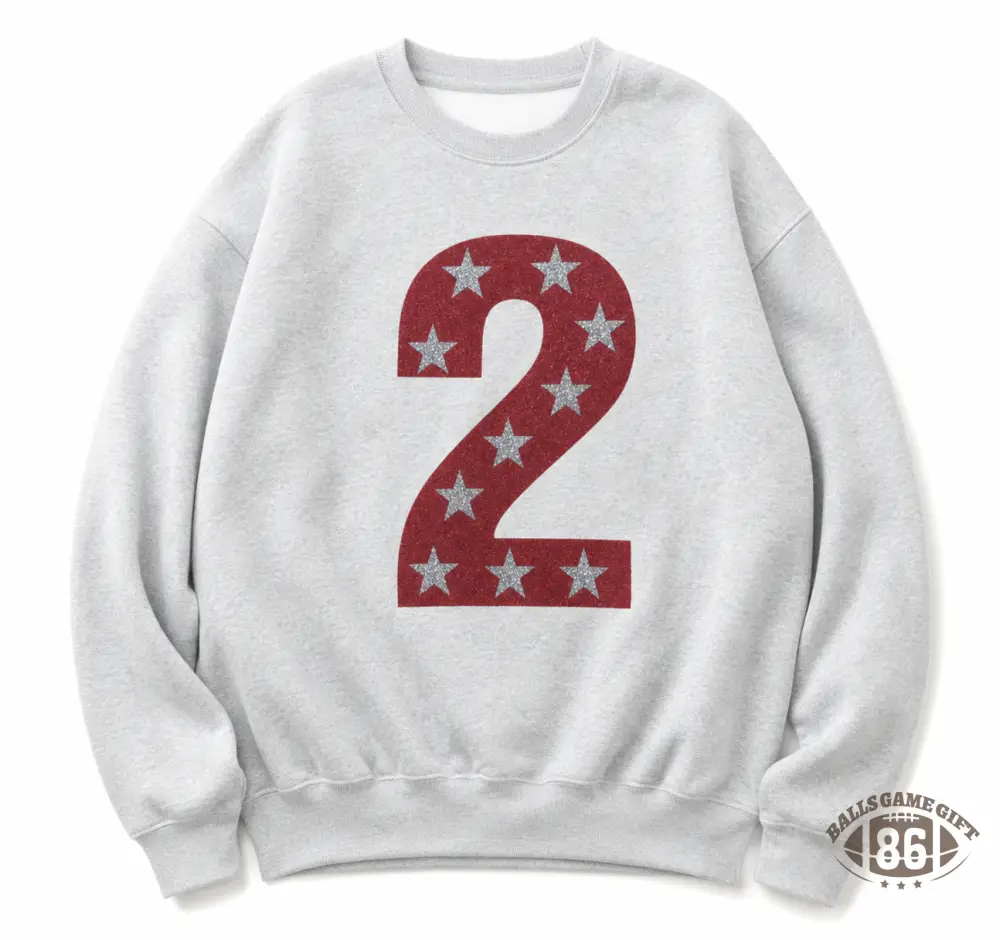 Custom Sparkle Star‑Detail Glitter Foil Number Graphic Sweatshirt For Game Day