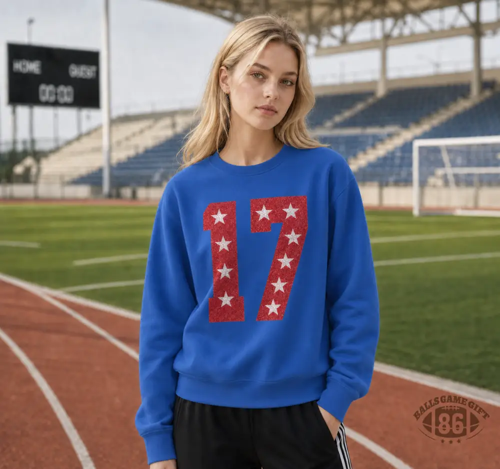 Custom Sparkle Star‑Detail Glitter Foil Number Graphic Sweatshirt For Game Day