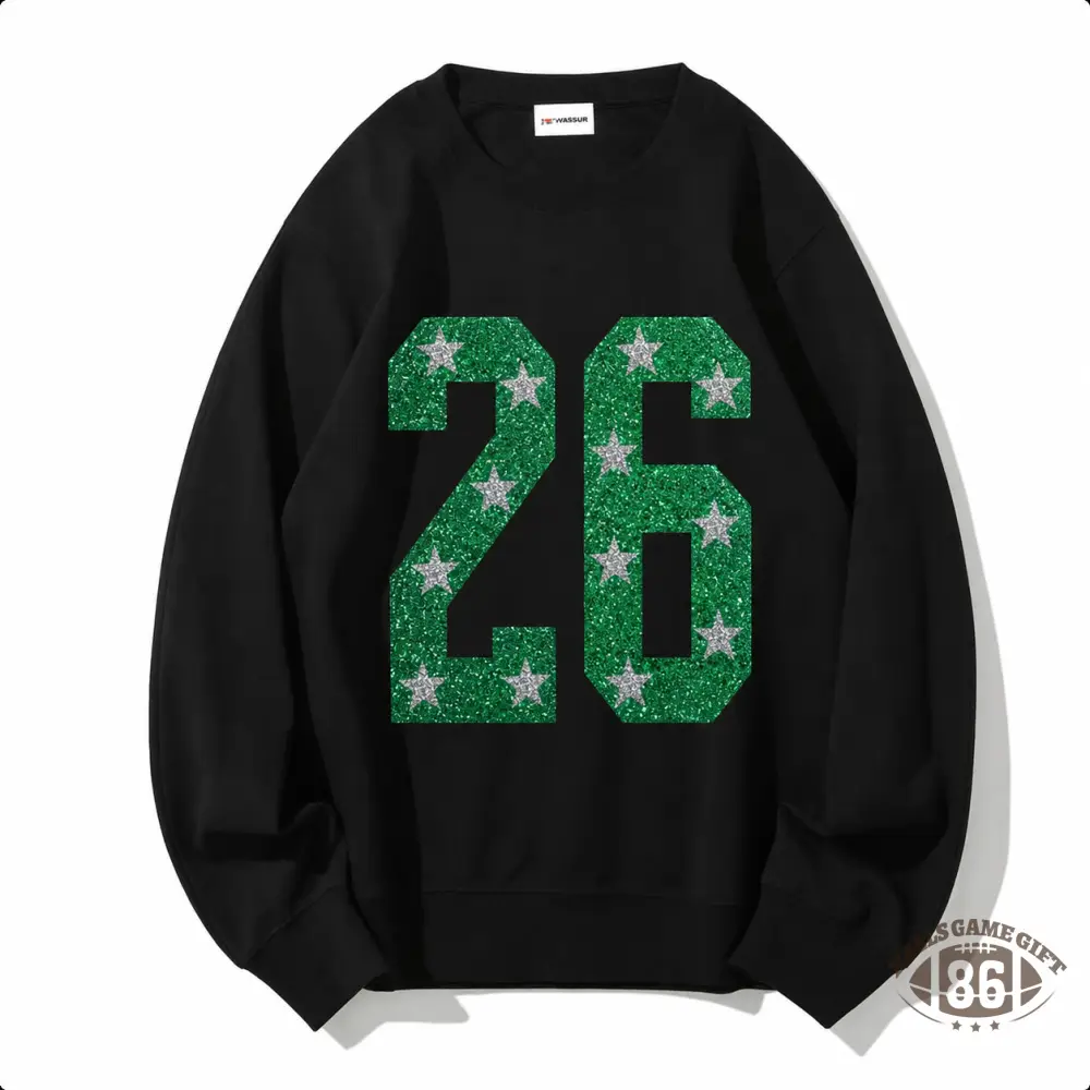 Custom Sparkle Star‑Detail Glitter Foil Number Graphic Sweatshirt For Game Day