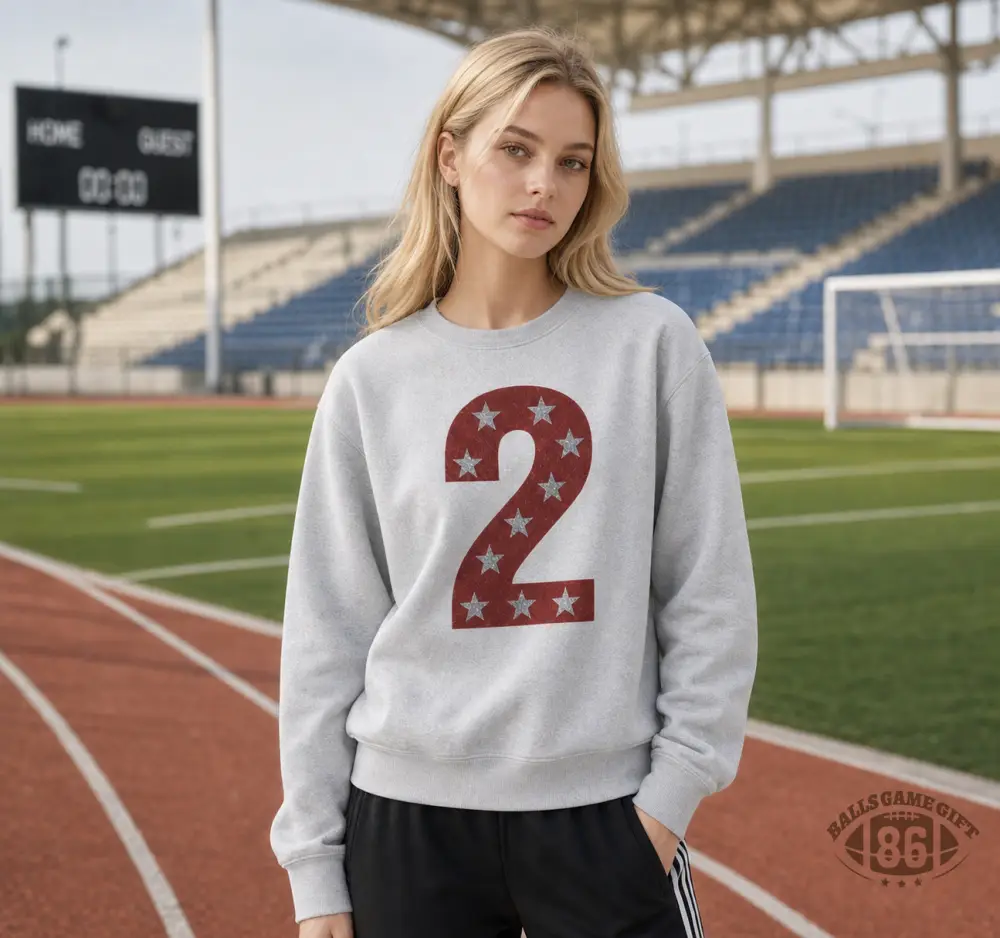 Custom Sparkle Star‑Detail Glitter Foil Number Graphic Sweatshirt For Game Day