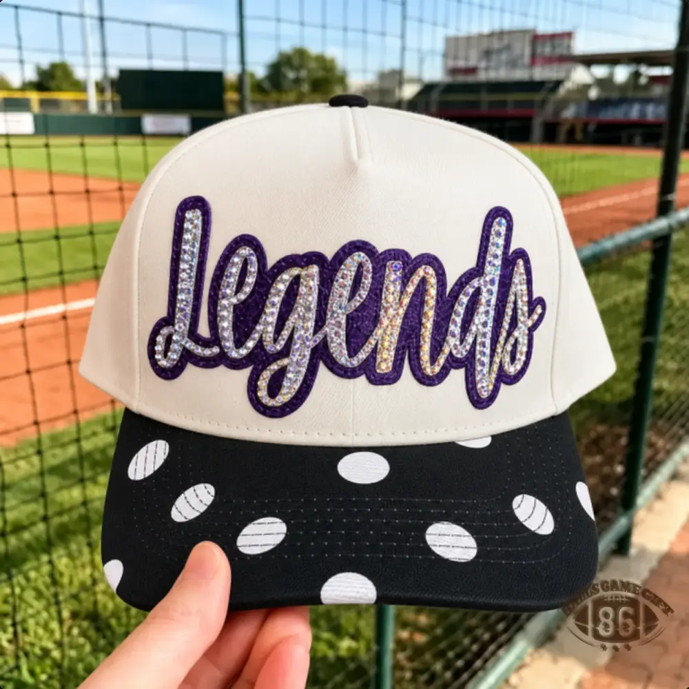 Custom Sparkly Rhinestones Baseball Hat, Polka Dot Brim Gameday Trucker Cap