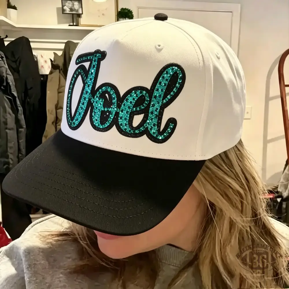 Custom Sparkly Script Trucker Hat, Two-Tone Adjustable Snapback for Sports, Softball & Casual Wear