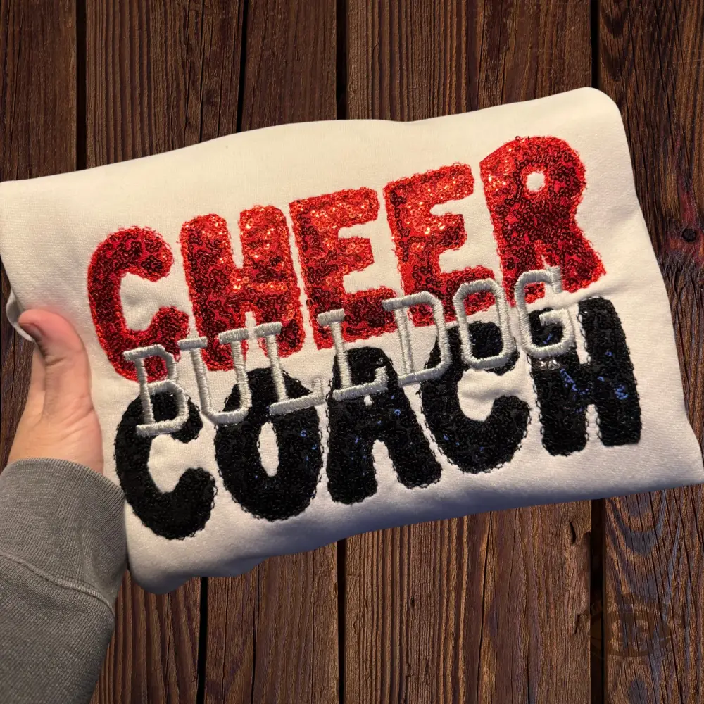 Custom Sparkly Sequin Embroidery Crewneck Sweatshirt | Cheer Bulldog Coach Game Day Oversized Pullover