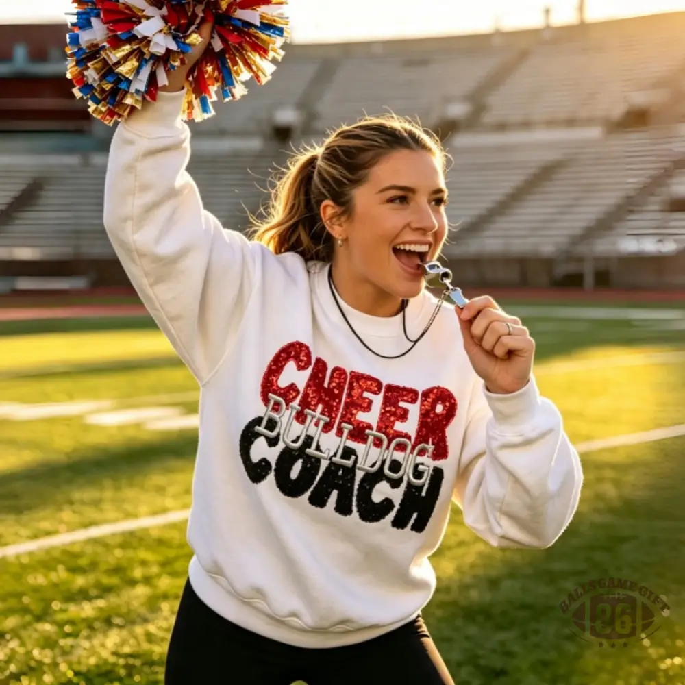 Custom Sparkly Sequin Embroidery Crewneck Sweatshirt | Cheer Bulldog Coach Game Day Oversized Pullover