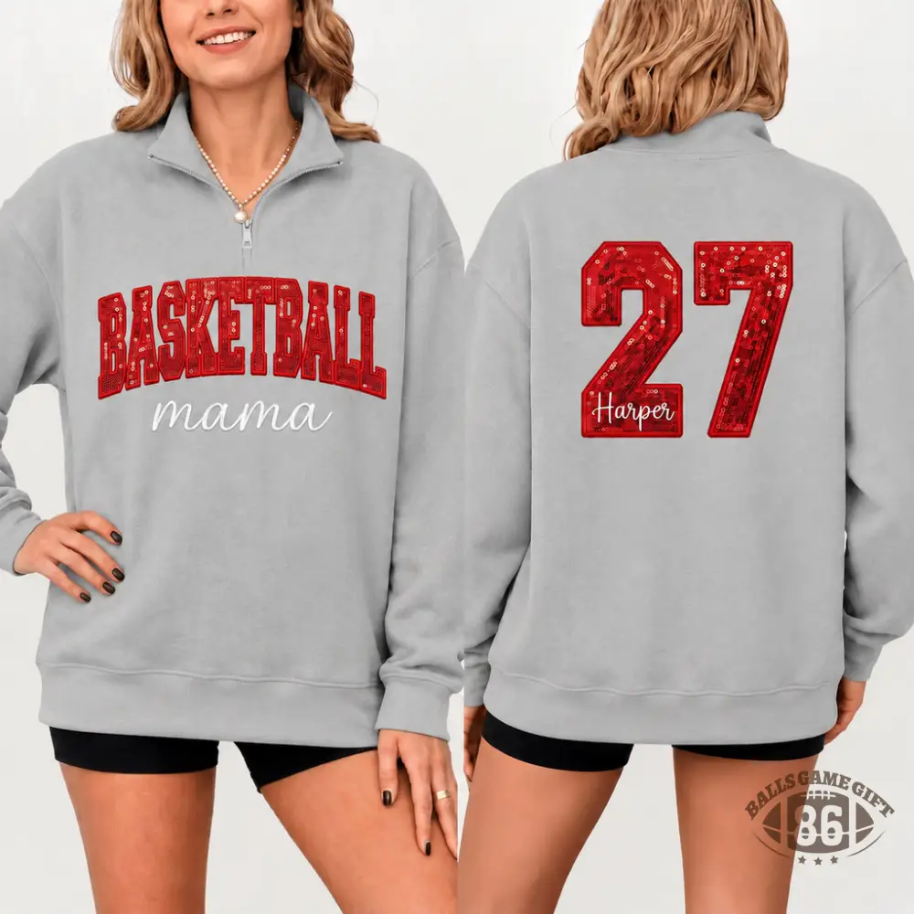 [Copy]Personalized Sports Mom Quarter Zip Sweatshirt Custom Name & Number On Back