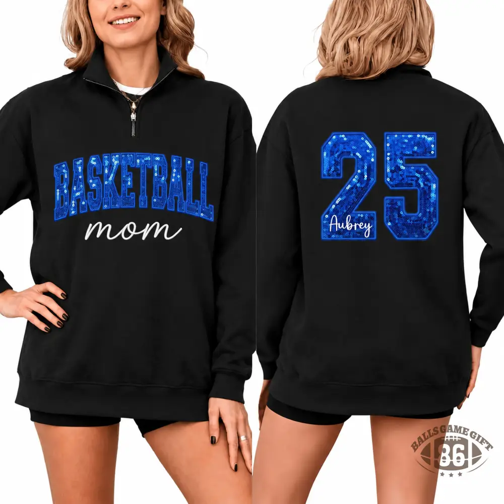 [Copy]Personalized Sports Mom Quarter Zip Sweatshirt Custom Name & Number On Back