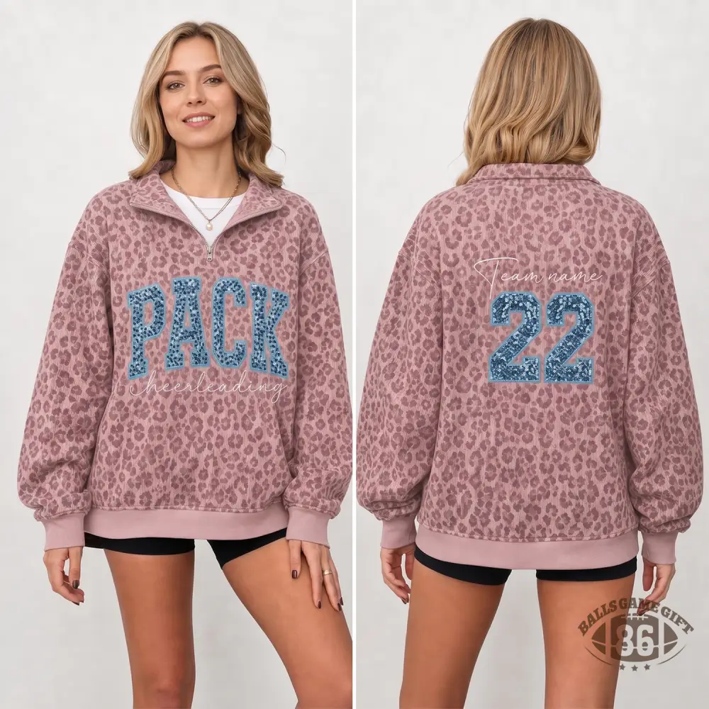 Custom Sport Mom Sweatshirt Personalized Name & Number Leopard Quarter Zip Crewneck
