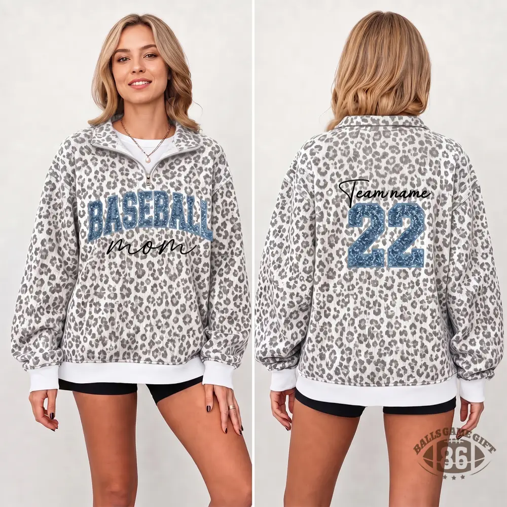 Custom Sport Mom Sweatshirt Personalized Name & Number Leopard Quarter Zip Crewneck