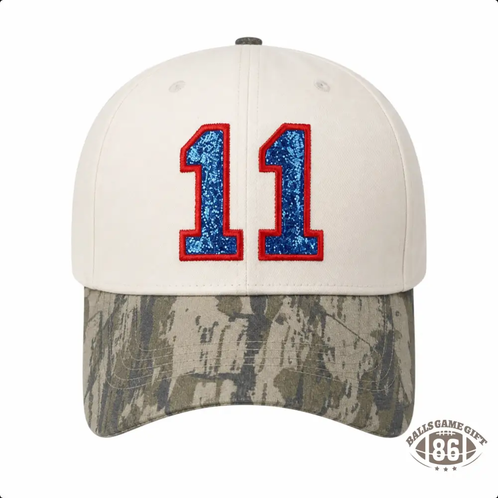 Custom Sports Glitter Embroidered Number Trucker Hat Cap with Camo Pattern Brim for Game Day