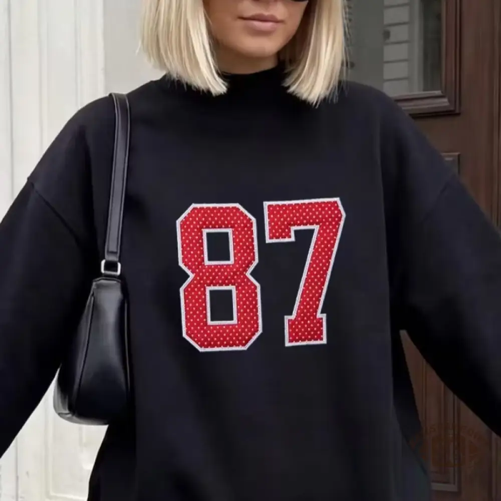 Custom Sports Number Applique Sweatshirt, Gingham Patchwork Stand‑Up Collar Jersey Pullover