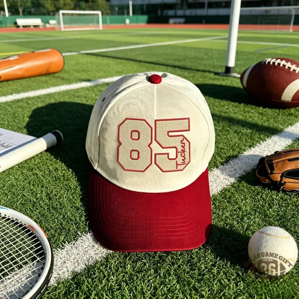 Custom Sports Number Hat | Puff Embroidered Baseball Cap | Personalized Game Day Hat