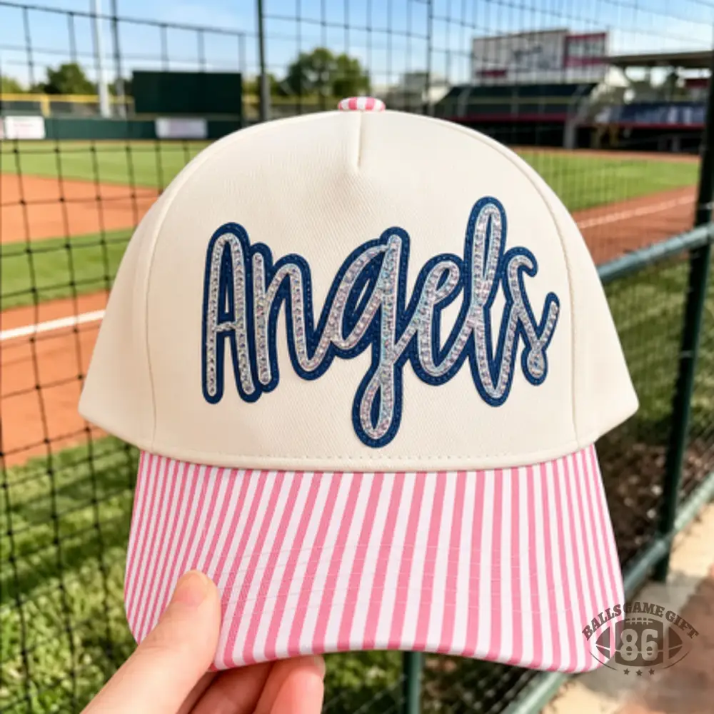 Custom Striped Brim Baseball Hat, Personalized Glitter Team Name Cap