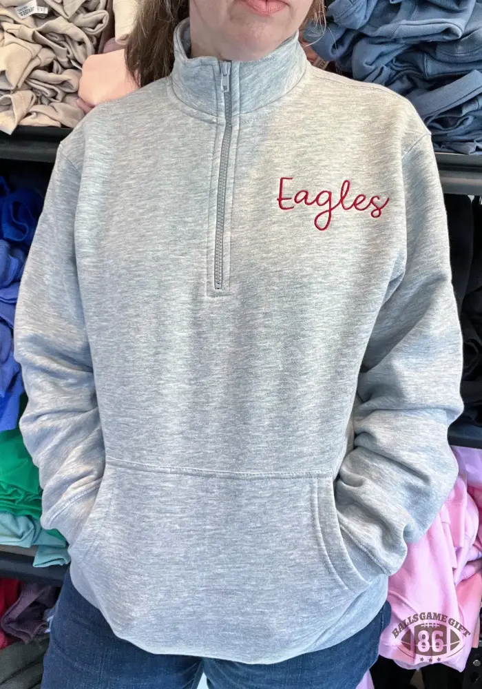 Custom Team Fans Quarter Zip Sweatshirt with Pocket with Large Cursive Text