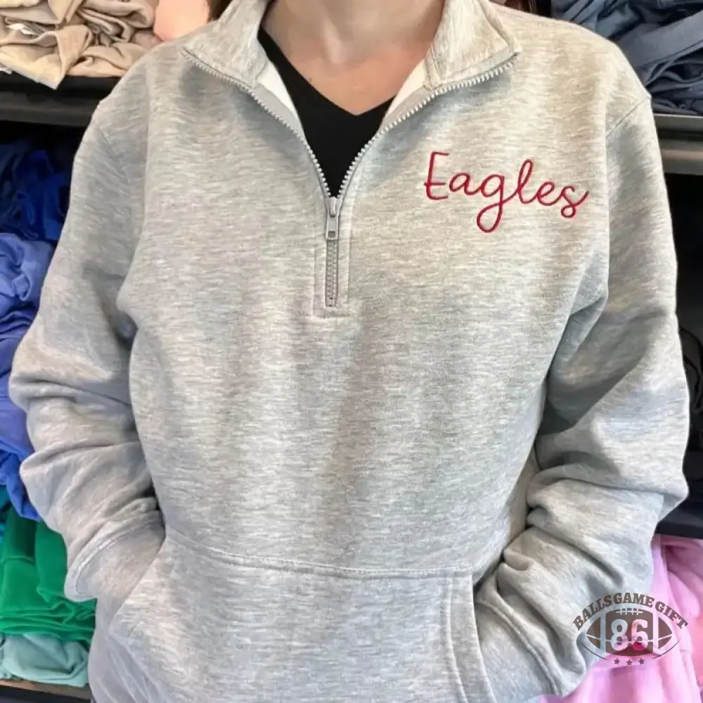 Custom Team Fans Quarter Zip Sweatshirt with Pocket with Large Cursive Text