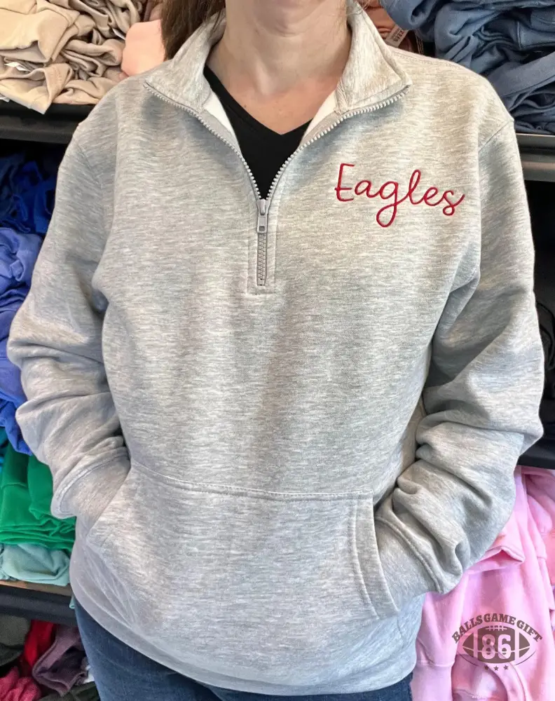 Custom Team Fans Quarter Zip Sweatshirt with Pocket with Large Cursive Text