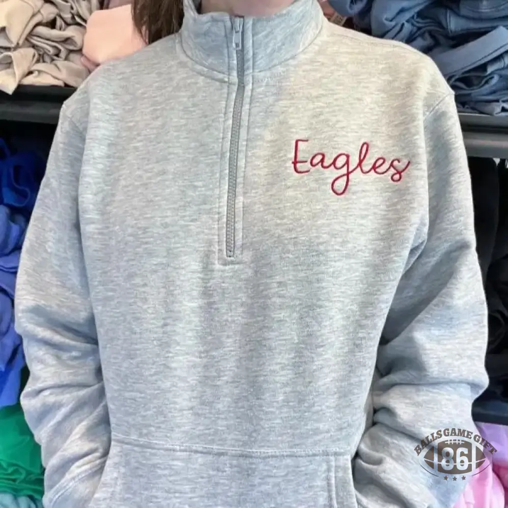Custom Team Fans Quarter Zip Sweatshirt with Pocket with Large Cursive Text