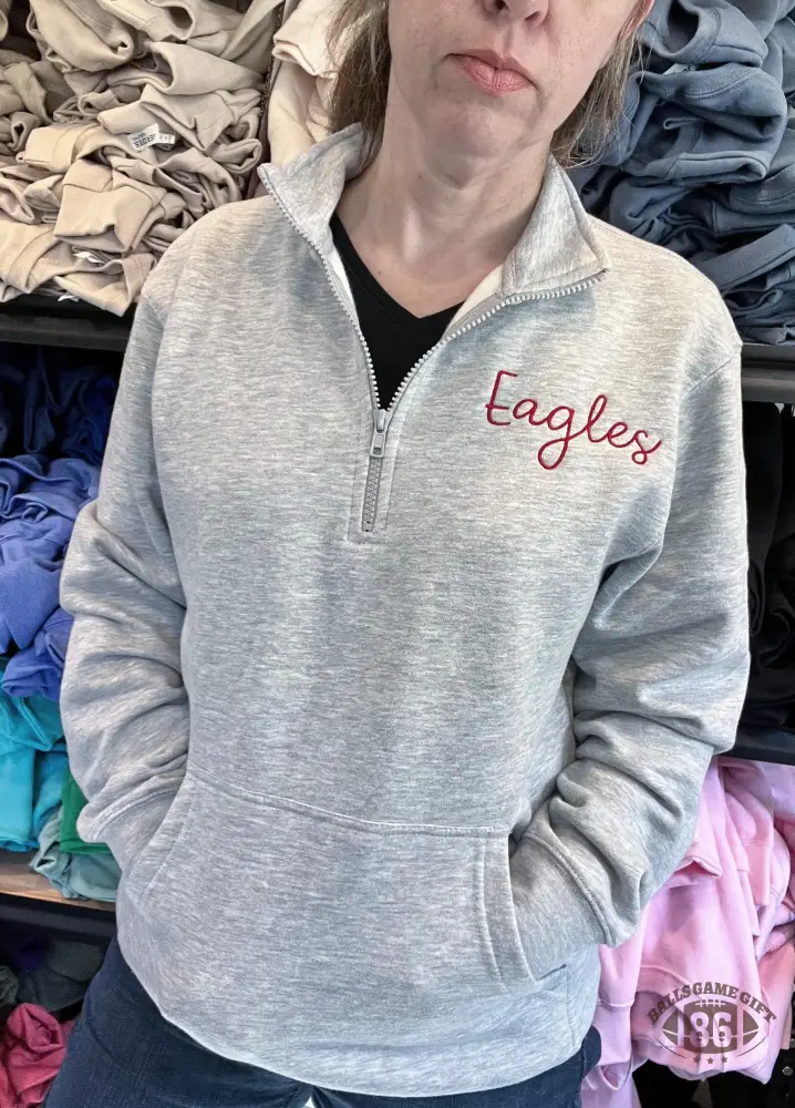 Custom Team Fans Quarter Zip Sweatshirt with Pocket with Large Cursive Text