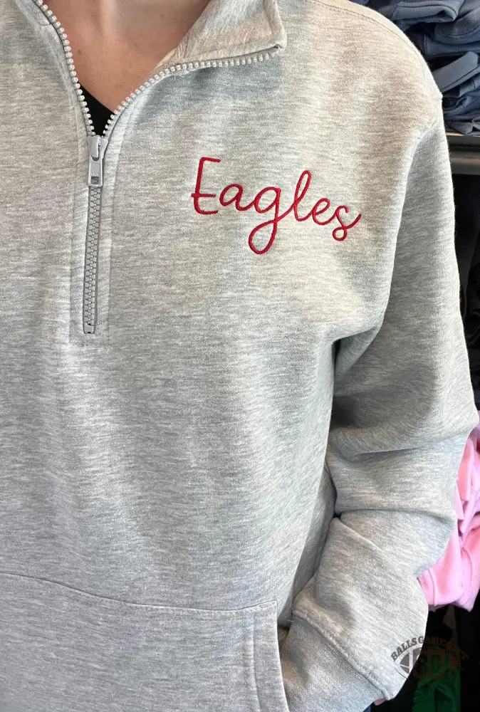 Custom Team Fans Quarter Zip Sweatshirt with Pocket with Large Cursive Text