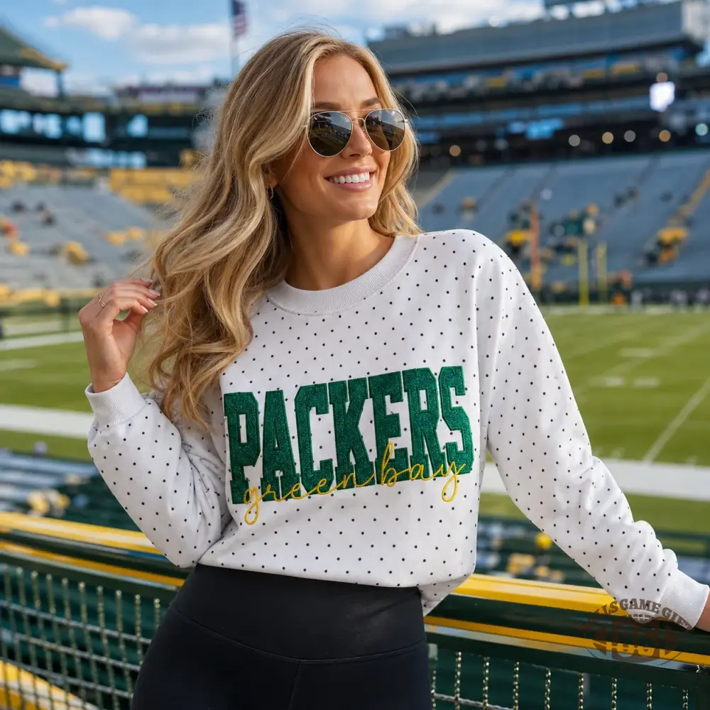 Polka Dot Glitter Football Team Crewneck Sweatshirt, Women’s Game Day Apparel Gifts for Sports Mom