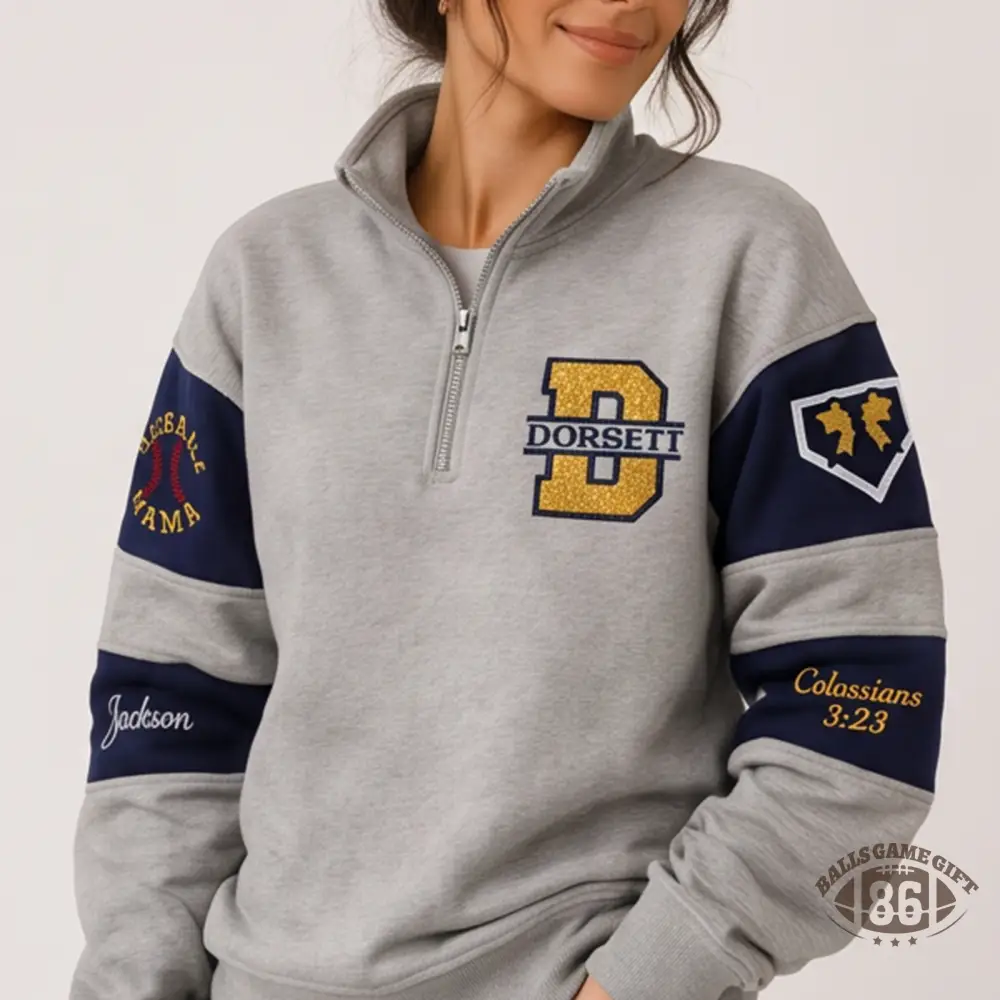 Custom Team Letter Varsity Quarter Zip Sweatshirt with Sport Sleeve Patches