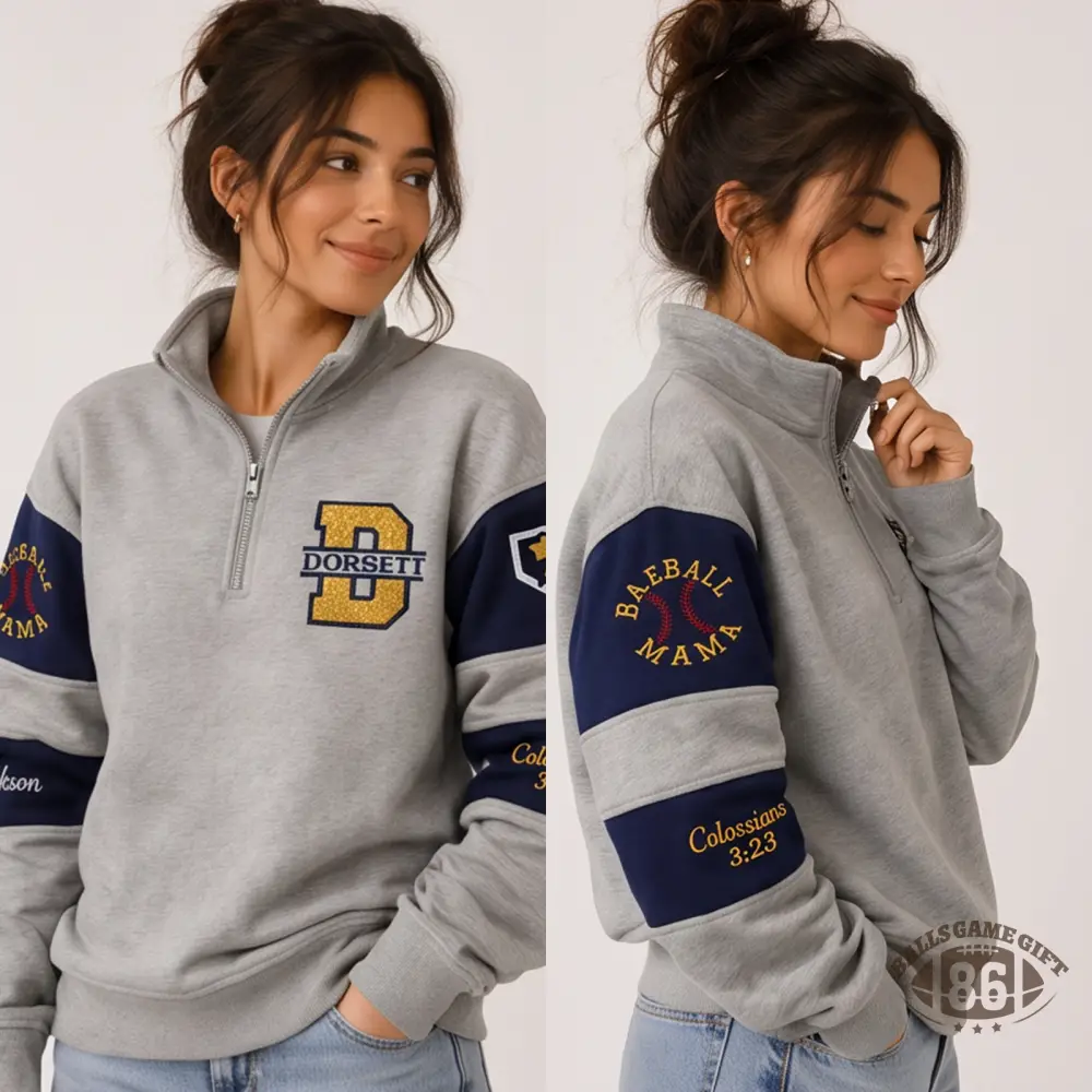 Custom Team Letter Varsity Quarter Zip Sweatshirt with Sport Sleeve Patches