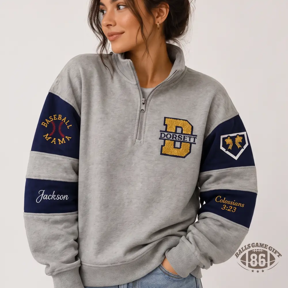 Custom Team Letter Varsity Quarter Zip Sweatshirt with Sport Sleeve Patches