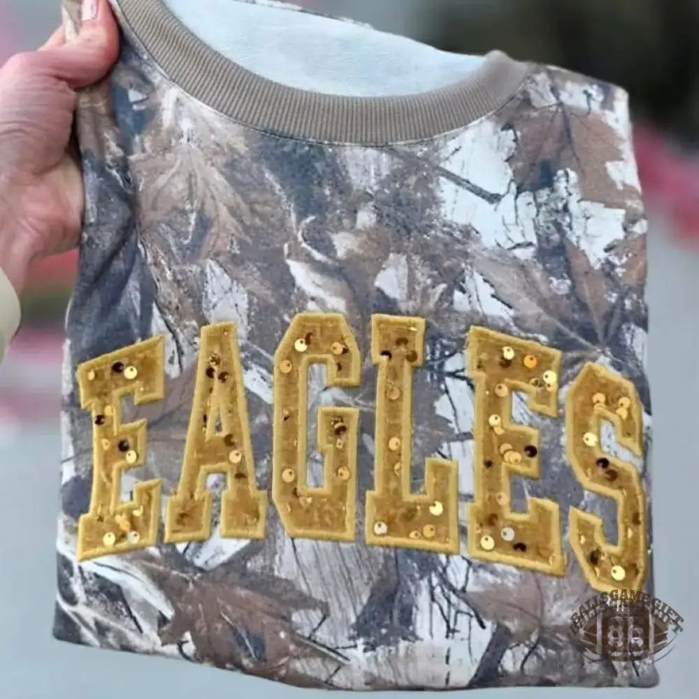 Custom Team Name American Varsity Camo Sequin Spirit Sweatshirt Tees
