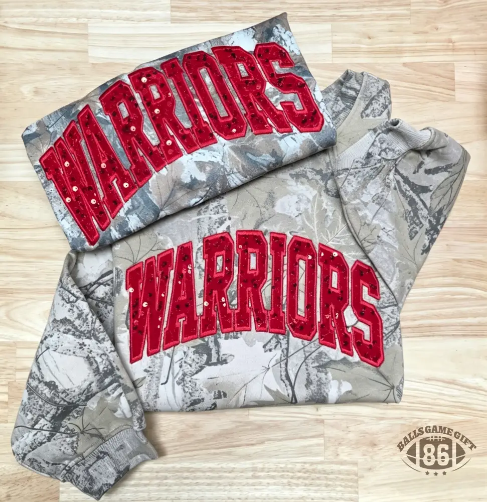 Custom Team Name American Varsity Camo Sequin Spirit Sweatshirt Tees
