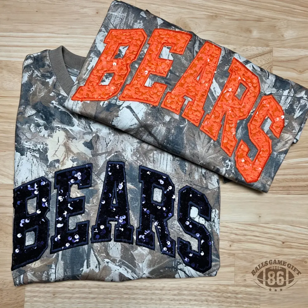 Custom Team Name American Varsity Camo Sequin Spirit Sweatshirt Tees