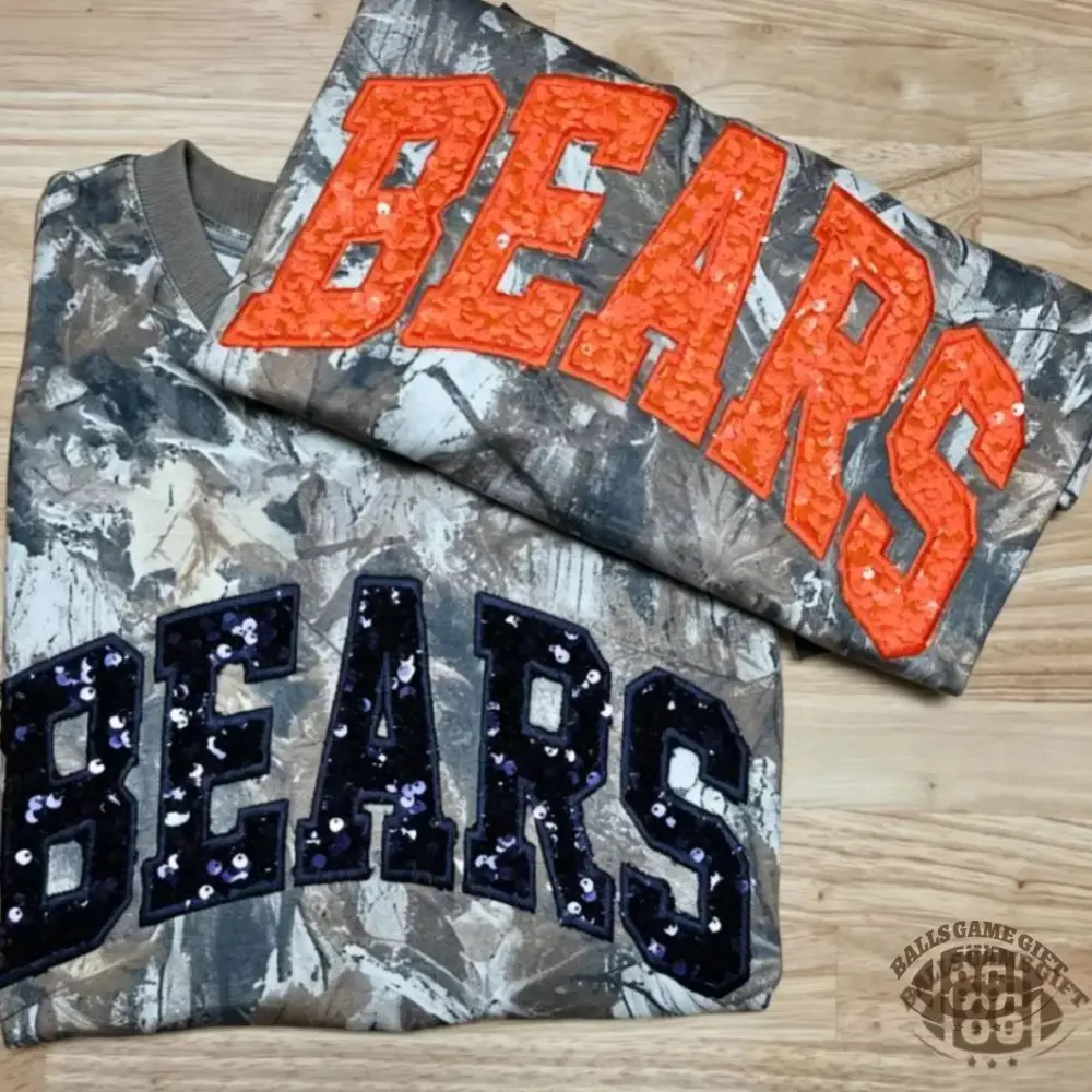 Custom Team Name American Varsity Camo Sequin Spirit Sweatshirt Tees