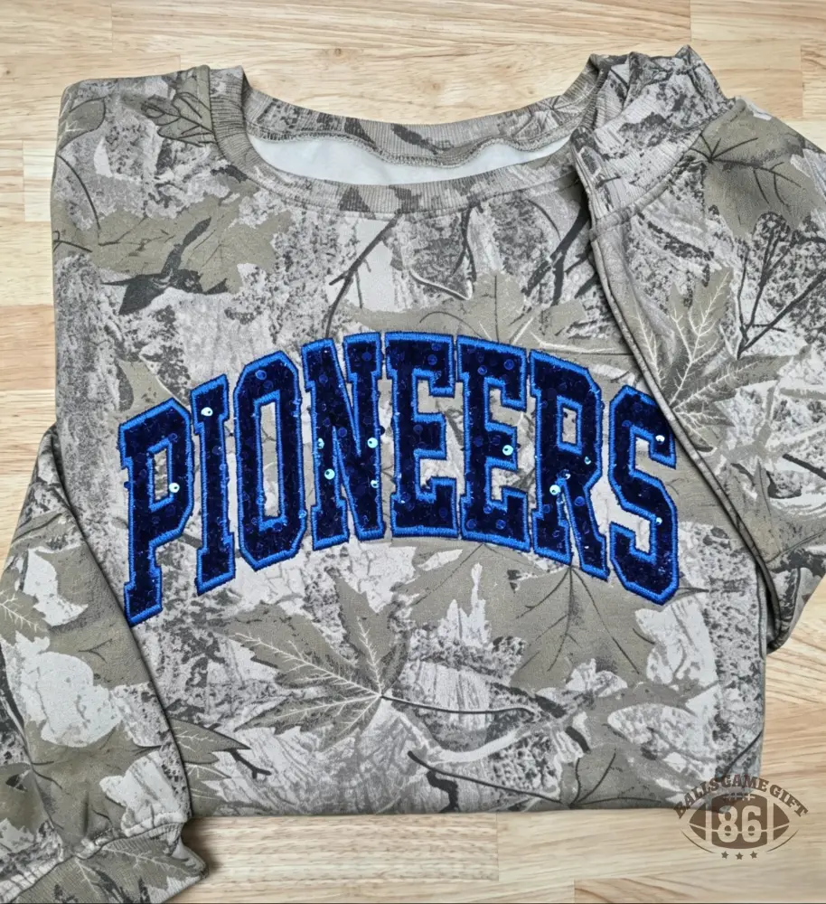 Custom Team Name American Varsity Camo Sequin Spirit Sweatshirt Tees