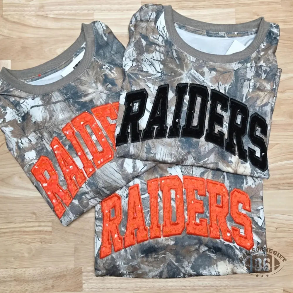 Custom Team Name American Varsity Camo Sequin Spirit Sweatshirt Tees