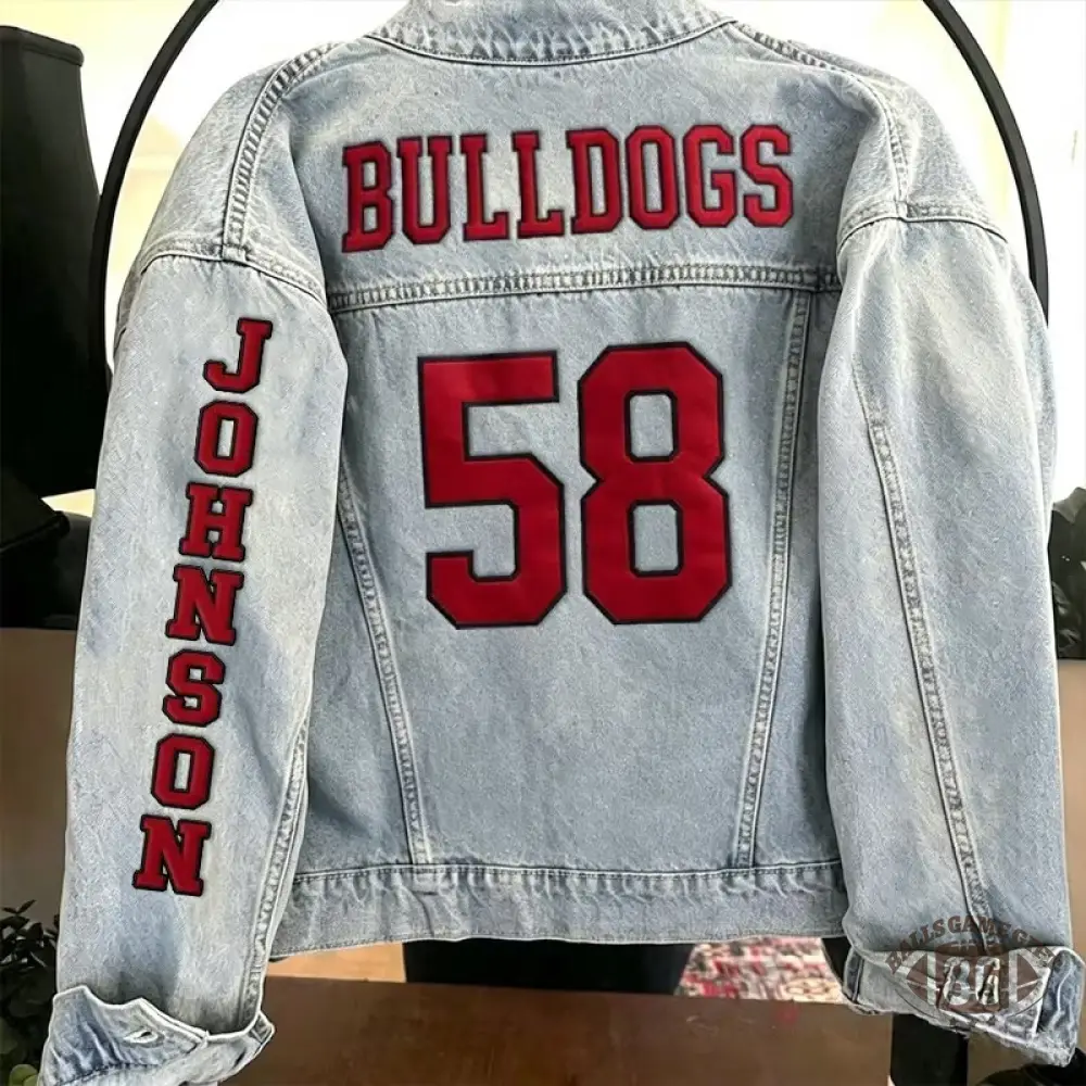 Custom Team Name and Number Patch Embroidery Sport Jean Jacket for Game Day
