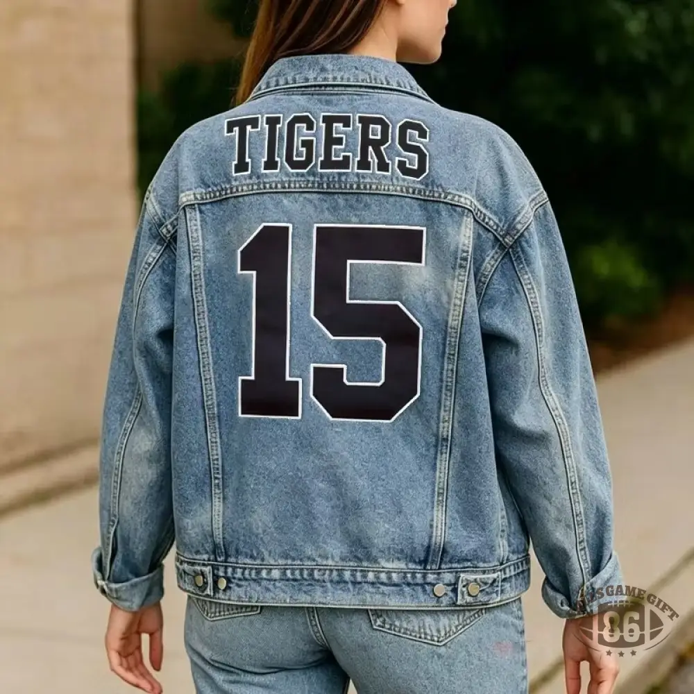 Custom Team Name and Number Patch Embroidery Sport Jean Jacket for Game Day