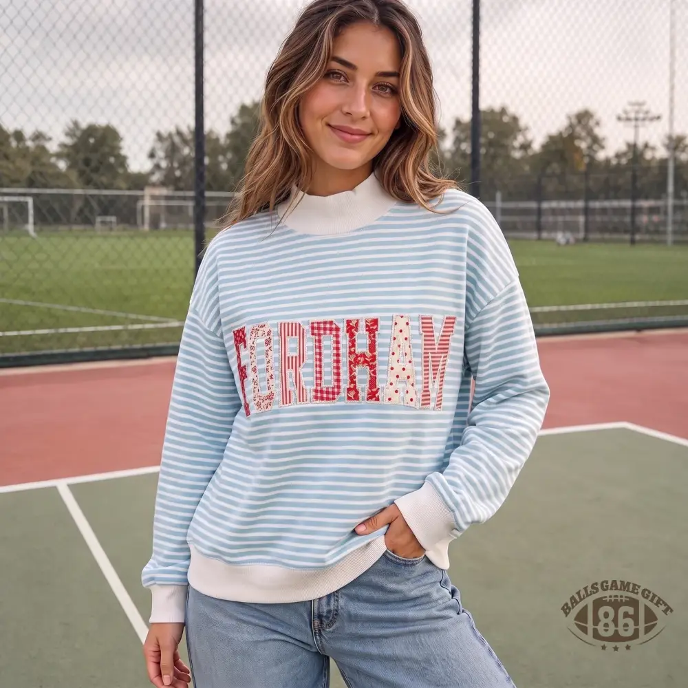 Custom Team Name Stripe Mockneck Sweatshirt | Patchwork Varsity Applique