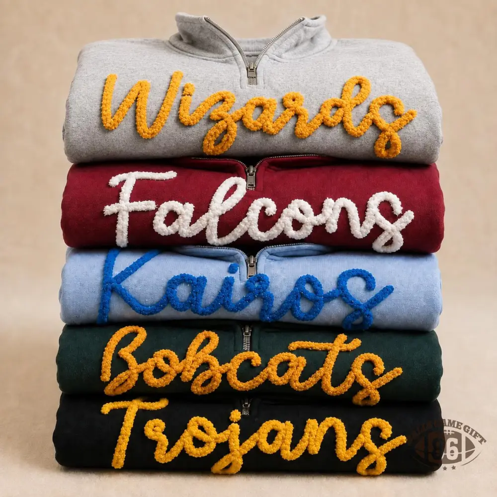 Custom Team Quarter Zip Sweatshirt, Yarn Embroidered Game Day Pullover