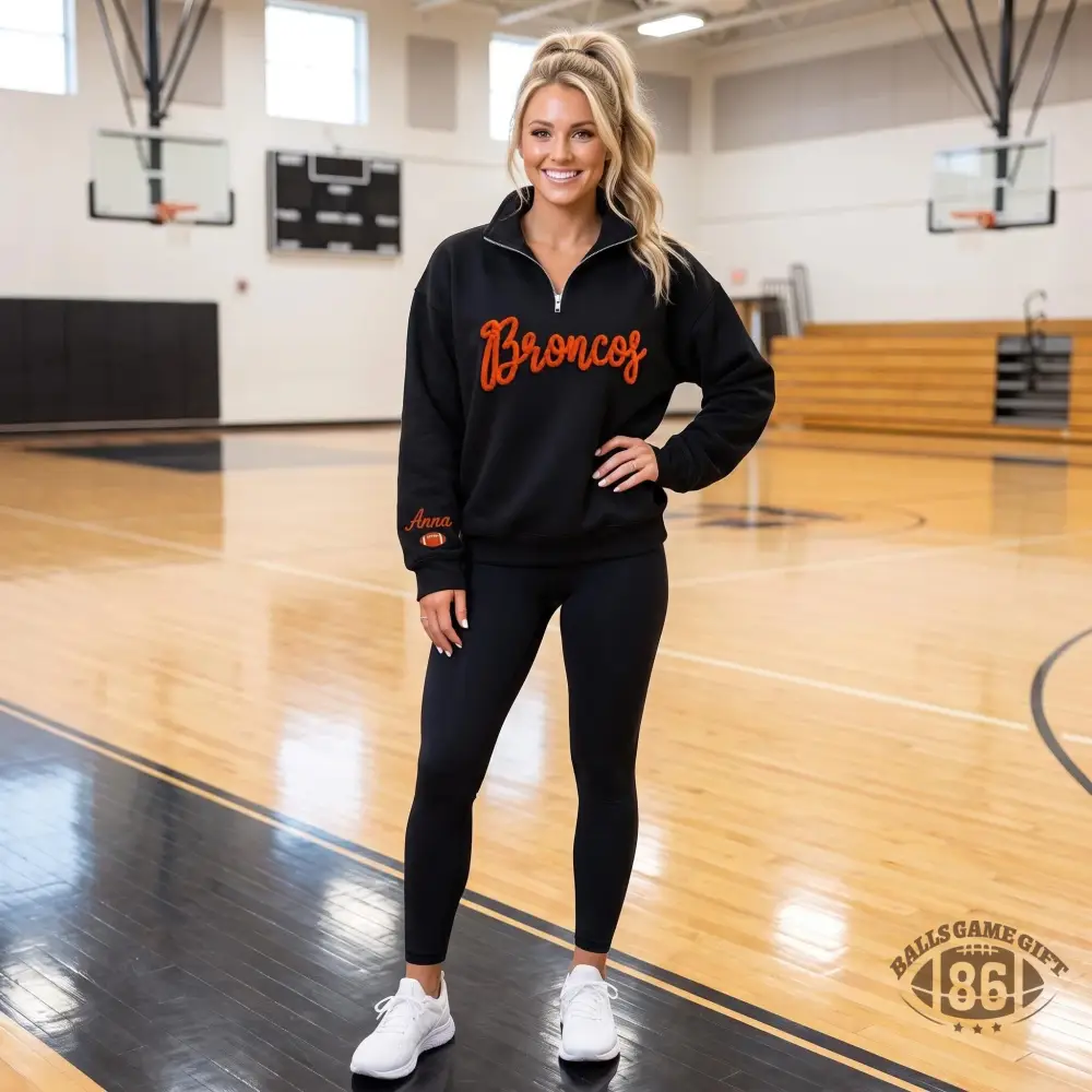Custom Team Quarter Zip Sweatshirt, Yarn Embroidered Game Day Pullover